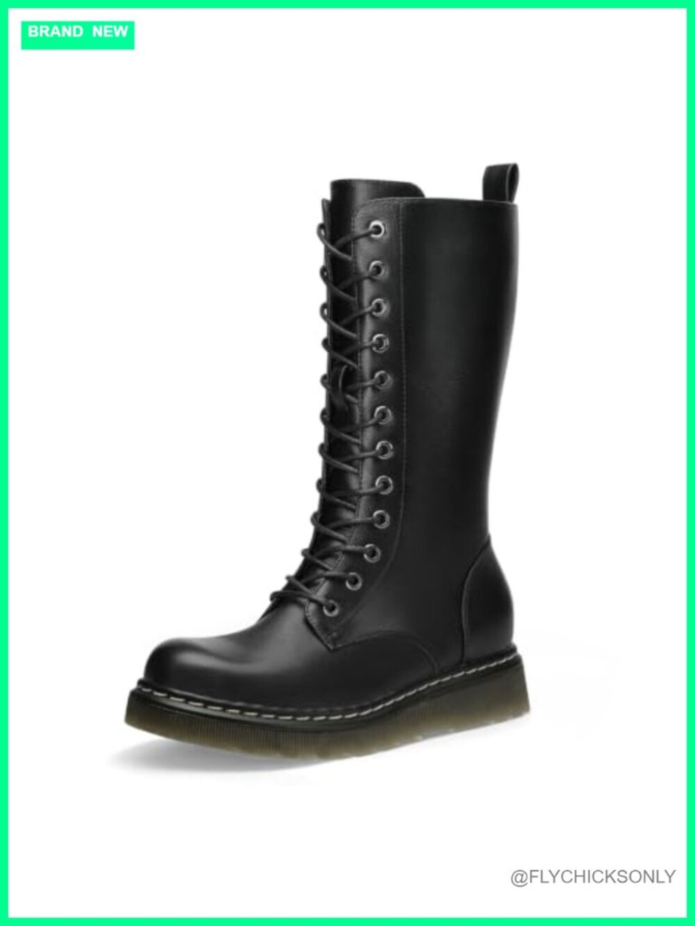 Chunky Combat Boots Lace Up Mid Calf Side Zip Faux Leather Platform